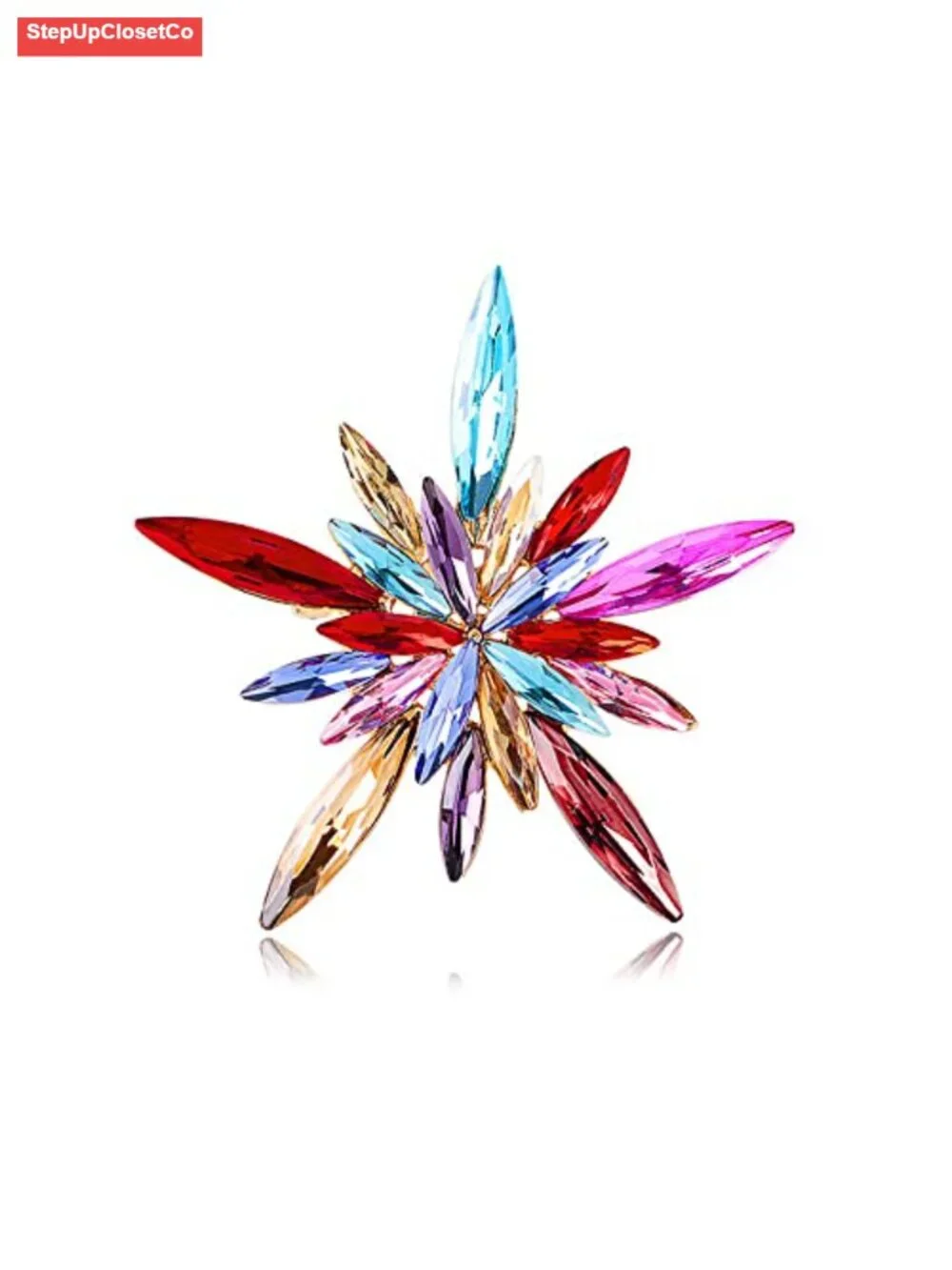 Rhinestone Star Flower Brooch Pin for Women, Gold Plated Cubic Zirconia Brooch,
